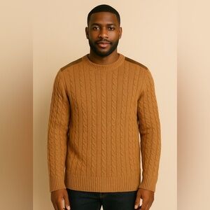 Barque Men’s Camel Brown Cable Knit Wool Blend Sweater Size L